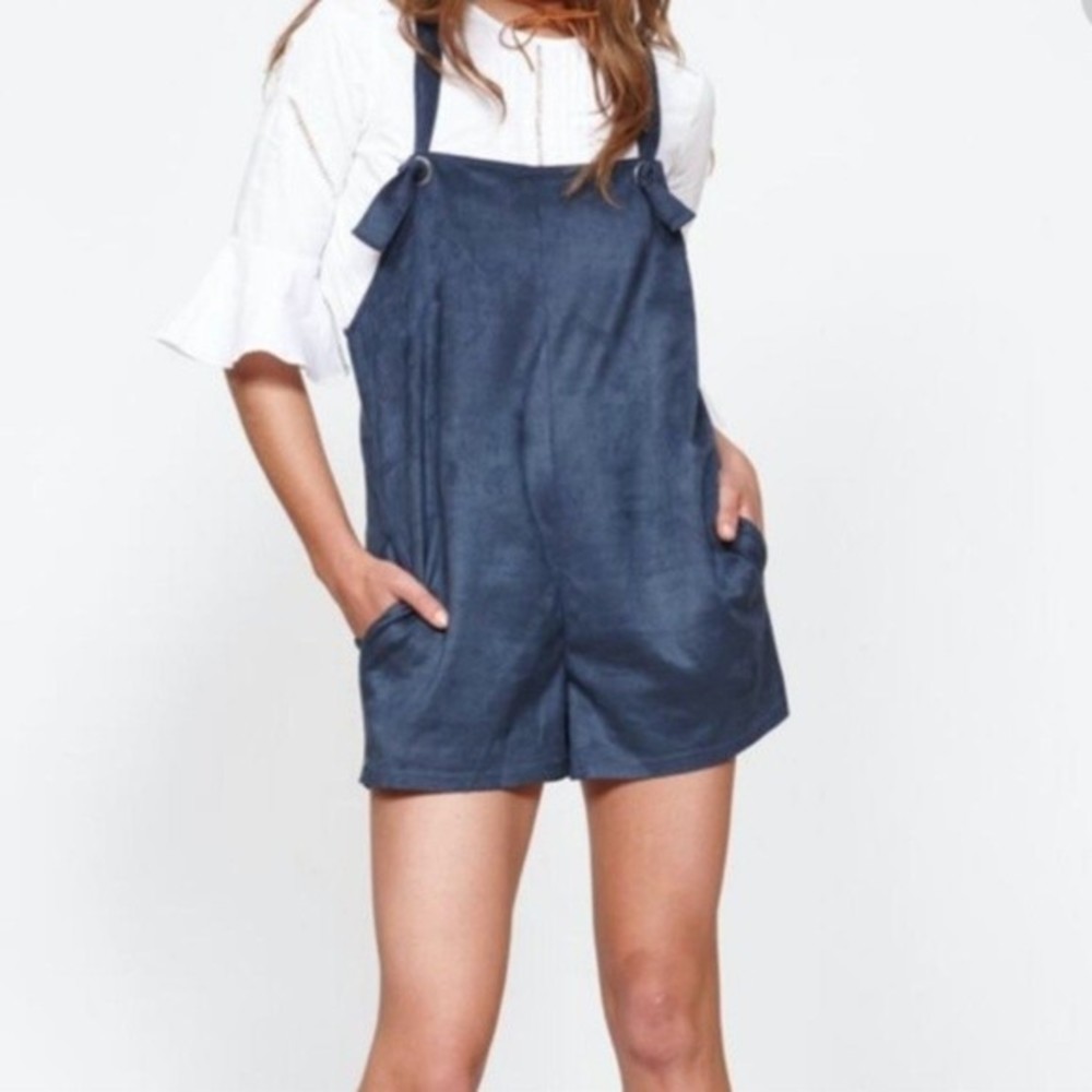 MINKPINK Medina Suede Playsuit - Navy Blue, Medium